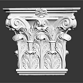 White Stone Classical Architectural Capital with Intricate Carved Foliage and Volute Details