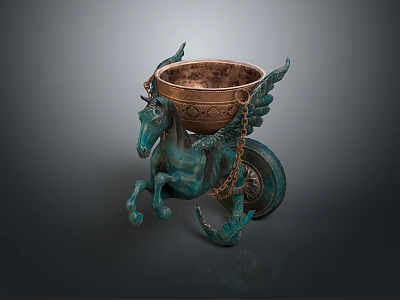 Bronze Style Lighting Combination With Winged Horse Design Chain Details And Wheel Accents 3d model