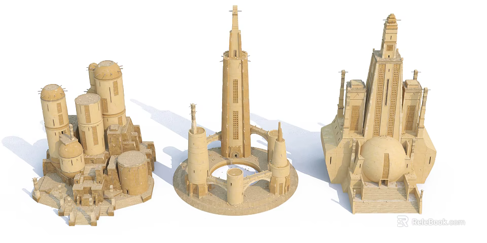 Intricate Religious Faith Architecture Models with Spires Domes and Towers 3d model 