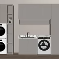 Modern Laundry Room Design With Stacked Washing Machines And Gray Cabinets