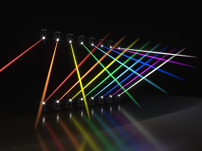 Colorful Decorative Lights with Multiple Light Beams on Dark Reflective Surface 3d model