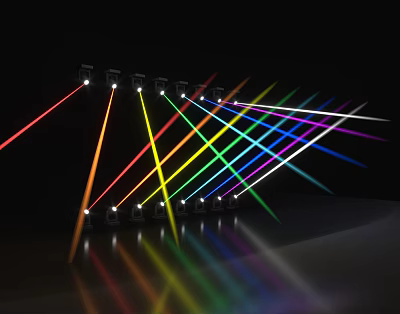 Colorful Decorative Lights with Multiple Light Beams on Dark Reflective Surface 3d model