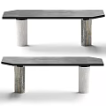 Modern Dining Table With Black Tabletop And Marble Patterned Legs Design 3d model