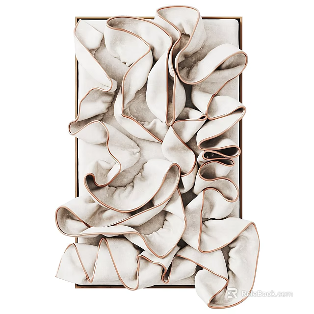 Modern Artistic Wall Decor With Ruffled Beige Fabric And Brown Edges 3d model