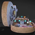 Cartoon Style Guitar Shaped Open Interior Scene with Ladder Table Chairs Decorative Pictures and Lights