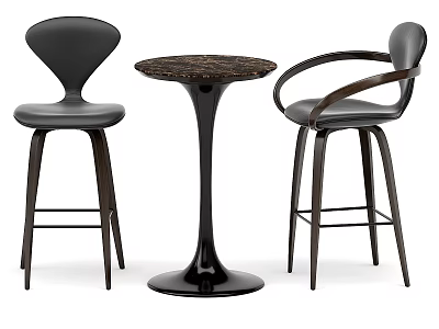 Modern Black Bar Stools With Leather Seats Curved Legs And Round Side Table 3d model