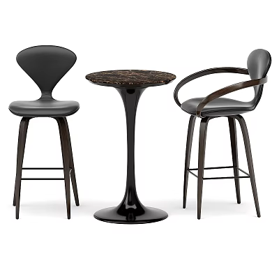 Modern Black Bar Stools With Leather Seats Curved Legs And Round Side Table 3d model