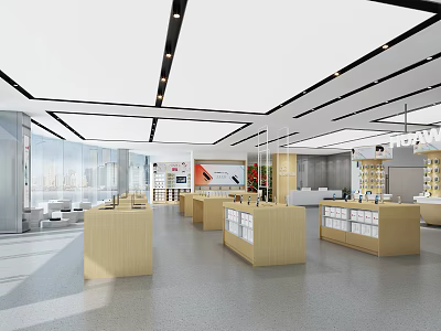 Modern Digital Store Interior With Display Counters And Bright Space 3d model