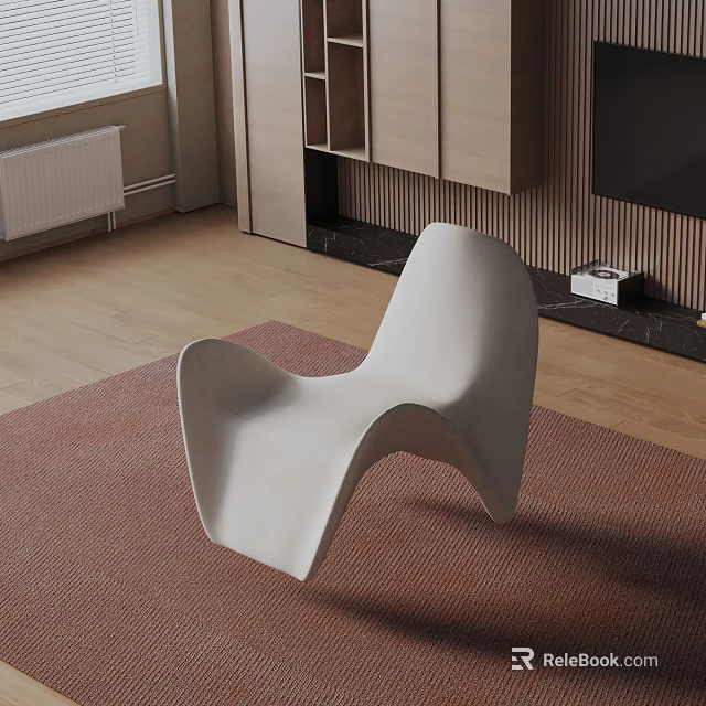 White Modern Leisure Chair In Living Room With Wooden Floor And Red Carpet 3d model 