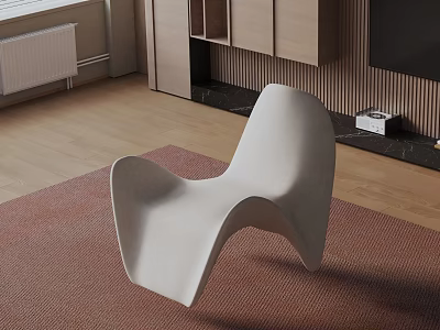 White Modern Leisure Chair In Living Room With Wooden Floor And Red Carpet 3d model