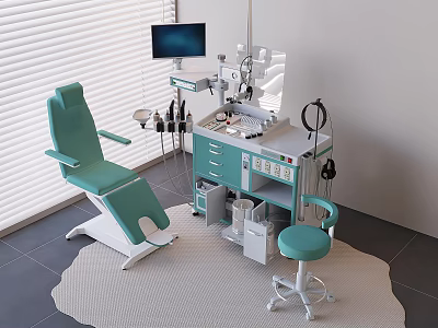 Professional Dental Medical Equipment with Green Chair Monitor Stool and Cabinet Drawers 3d model