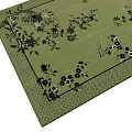 Green Square Rug With Black Floral Pattern And Textured Edge Design 3d model