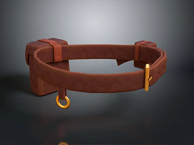 Daily Life Product Brown Leather Strap With Metal Buckle And Ring 3d model
