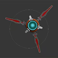 Circular Mechanical Component With Red White Fins And Blue Central Section