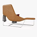 Brown Leather Leisure Chair with Red Cushion and Gray Plaid Blanket on Metal Legs
