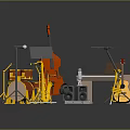 Musical Instruments and Equipment Including Drum Set Double Bass Piano Guitar Saxophone and Microphone
