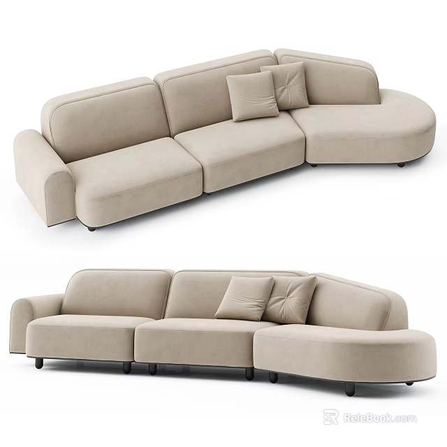Modern Beige Modular Sectional Sofa With Cushions And Curved Design 3d model
