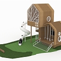 Tree House Now Wooden Slide Fun 3d model