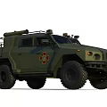 Green Functional Military Ambulance Vehicle With Red Cross Insignia And Roof Mounted Equipment