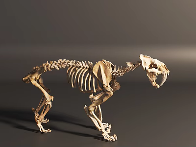 Standing Large Cat Skeleton Fossil Display With Detailed Bone Structure 3d model