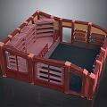 Cartoon Scenario With Wooden Structure Red Frame Black Floor Interior Shelves And Door