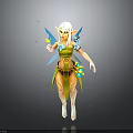 Vibrant Fairy Elf Character With Blue Wings Green Yellow Outfit And Floral Decorations