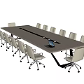 Modern Wooden Conference Table With Laptop And Rolling Office Chairs For Business