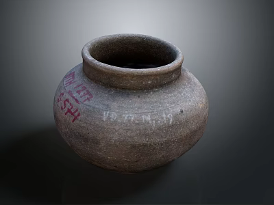 Ancient Clay Pot Sculpture Carving With Red White Marks And Detailed Texture 3d model
