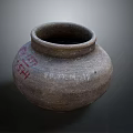 Ancient Clay Pot Sculpture Carving With Red White Marks And Detailed Texture