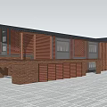 Modern Red Brick Building With Gabled Windows Multiple Units And Front Parking Area 3d model