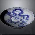 Traditional Chinese Blue and White Porcelain Plate with Dragon Cloud Wave Patterns