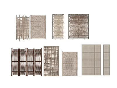 Various Styles of Decorative Room Dividers with Woven and Wooden Designs 3d model