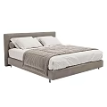 Modern Double Bed With Upholstered Headboard White Sheets And Gray Blanket 3d model