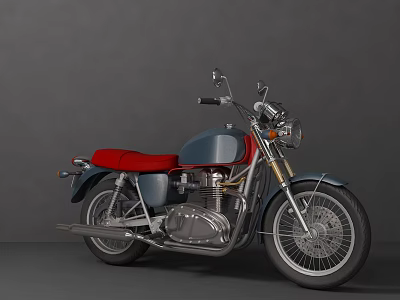 Classic Vintage Motorcycle With Red Seat Blue Body Chrome Parts And Spoked Wheels 3d model