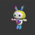 Cute Plush Doll With Colorful Striped Ears Yellow Head Colorful Chest Square And Blue Feet