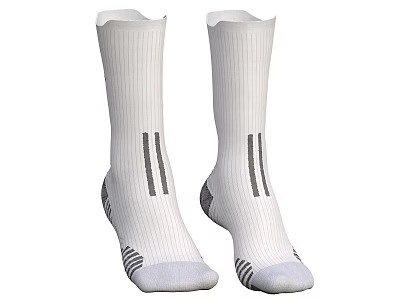 White Sports Socks With Gray Stripes And Reinforced Heel Toe Ankle Design 3d model