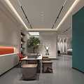 Modern Public Interior Space Featuring Circular Structure Green Curved Seating And Arched Doorway
