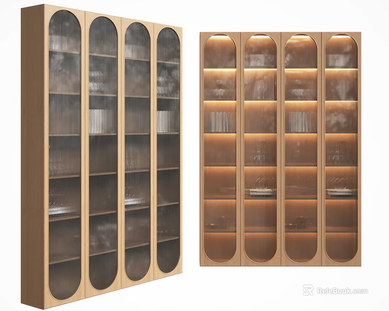 Modern Wine Cabinet With Glass Doors Wooden Frame and Illuminated Display Shelves for Storage 3d model 