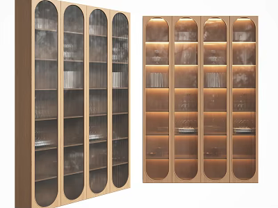 Modern Wine Cabinet With Glass Doors Wooden Frame and Illuminated Display Shelves for Storage 3d model