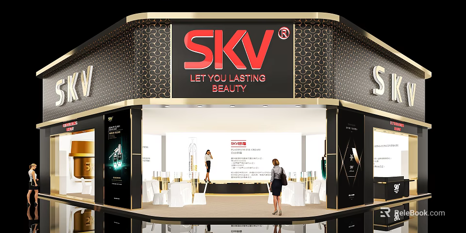 SKV Exhibition Booth Interior Design With Lasting Beauty Theme People And Displays 3d model 