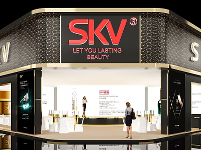 SKV Exhibition Booth Interior Design With Lasting Beauty Theme People And Displays 3d model