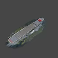 Gray Military Warship Sailing On Blue Sea With Red Circle And Flight Deck