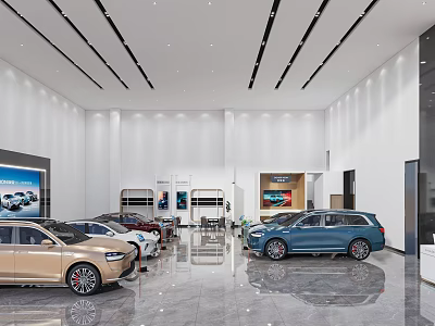 Car Dealership Modern Showroom With Various Colored Cars And Bright Interior 3d model