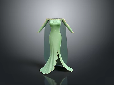 Man In Elegant Light Green Long Sleeve Dress With Ruffled Hem And Cape 3d model