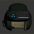 Futuristic Tactical Weapon Helmet Design With Blue Light Sensors And Green Shell