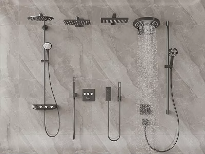 Contemporary Shower Head Set With Rain Handheld Sprays And Control On Marble Wall 3d model