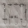 Contemporary Shower Head Set With Rain Handheld Sprays And Control On Marble Wall