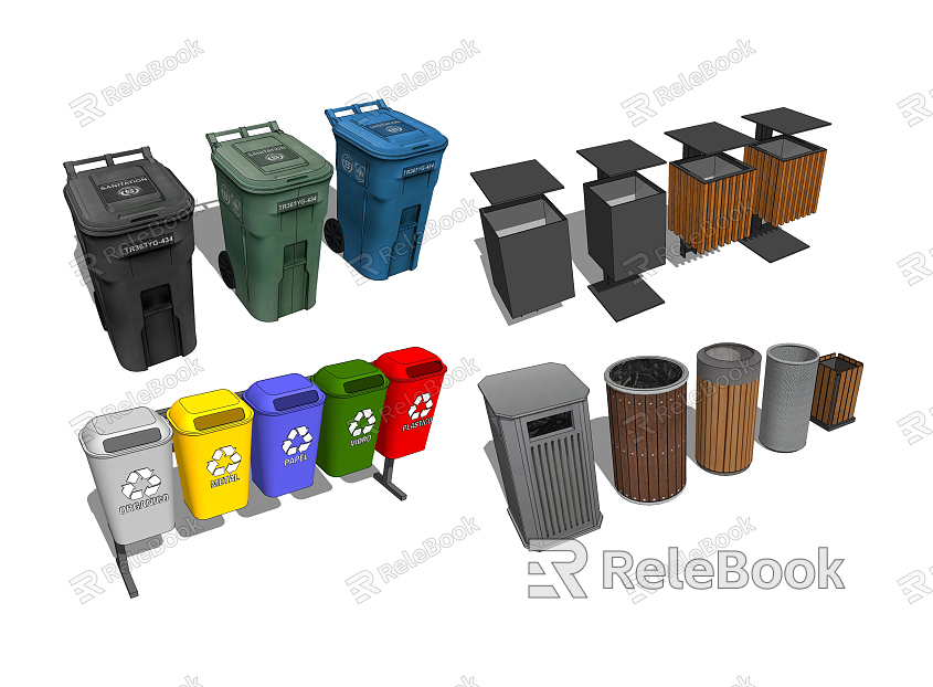 Modern trash can trash can outdoor environmental protection facilities model