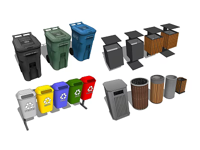 Public Facilities Waste Sorting Trash Cans With Colorful Recycling Bins And Lids 3d model