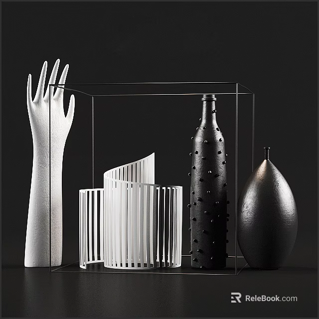 Modern Minimalist Decorative Ornament Set With Hand Shaped Sculpture Transparent Frame Spiral And Teardrop Ornaments 3d model 